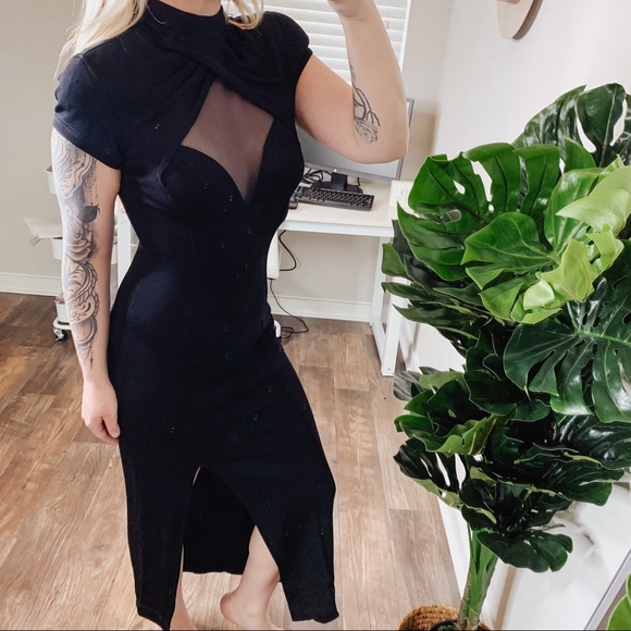 Tadashi Shoji Dresses & Skirts - Tadashi Rare Illusion Turtleneck Black Dress